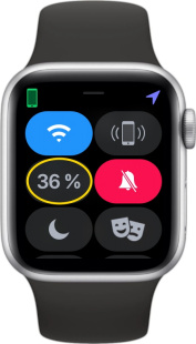 Заряд аккумулятора в пункте управления Apple Watch